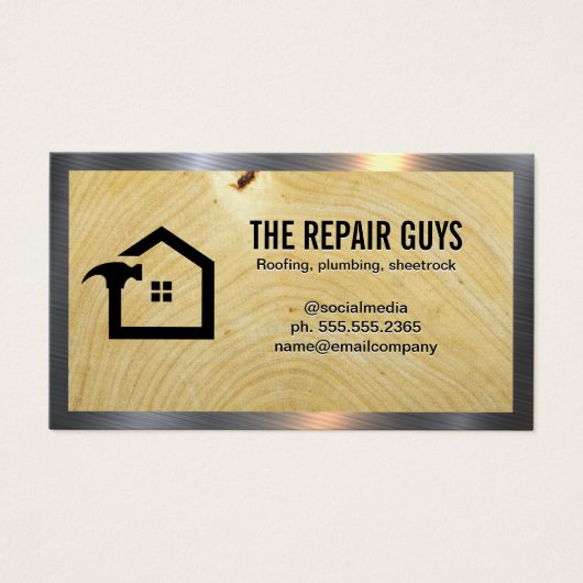 ホームハンマーのロゴ |木目 |金属 (正面)