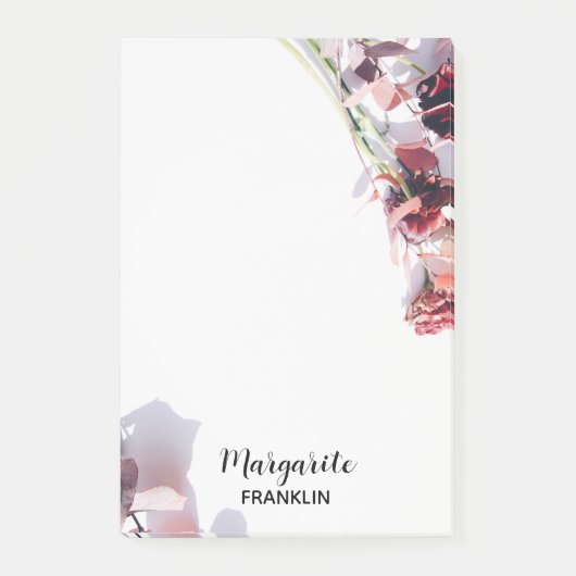 ホームパーソナライズされたオフィスピンク&パープル花模様位置 ポストイット (正面)