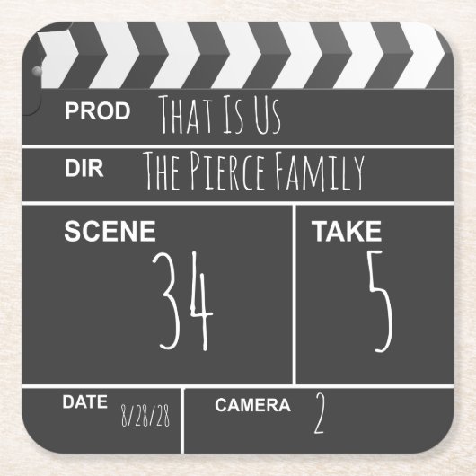 ホームパーソナライズされたシアターカスタム映画クラップボード スクエアペーパーコースター (正面)
