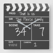 ホームパーソナライズされたシアターカスタム映画クラップボード スクエア壁時計 (正面)