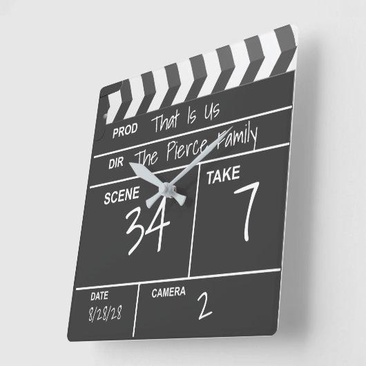 ホームパーソナライズされたシアターカスタム映画クラップボード スクエア壁時計 (傾斜)