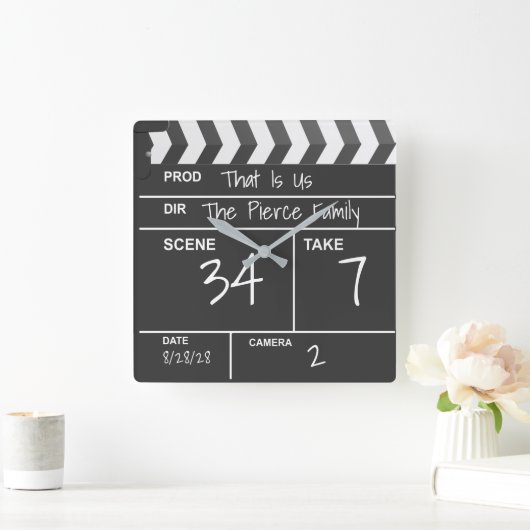 ホームパーソナライズされたシアターカスタム映画クラップボード スクエア壁時計 (ホーム)