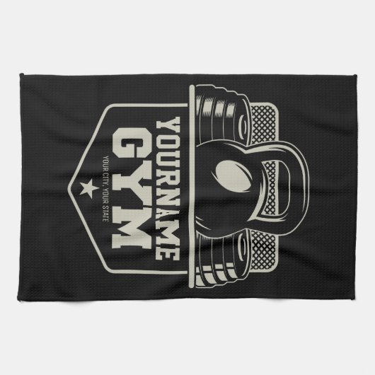 ホームパーソナライズされたジムケトルベルフィットネストレーナー キッチンタオル (横)