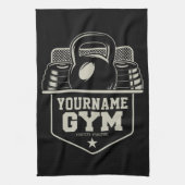 ホームパーソナライズされたジムケトルベルフィットネストレーナー キッチンタオル (縦)