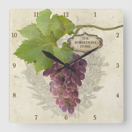 ホームパーソナライズされたブ素朴ルーズオンつる植物ヴィンテージ スクエア壁時計 (正面)