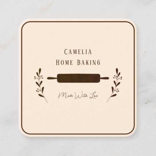 ホームパーソナライズされたベーカリーシェフミニマリストブラウン スクエア名刺 (正面)