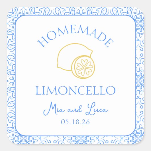 ホームパーソナライズされたメイドリモンチェロボトル結婚ズ スクエアシール (正面)