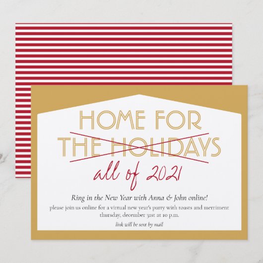 ホームパーティーのユーモアあふれる新年のお祝い 招待状 (正面/裏面)