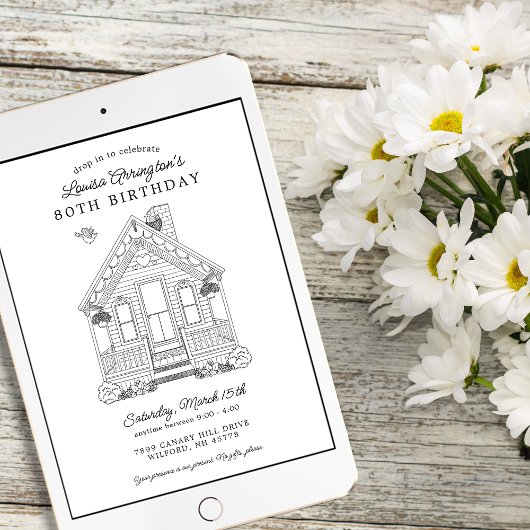 ホームパーティー80番目の誕生日ドロップイン 招待状