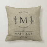 ホームファミリーネームスタイルのウェルカム クッション<br><div class="desc">当ホームファミリーネームスロー枕 - お部屋のインテリアにぴったりな素敵な追加アイテムです。当ホームのファミリーネームスタイルの枕は、家族の名前とイニシャルが美しい花輪とスクリプトタイポグラフィでアクセントされています。枕は素敵な贈り物になります。高品質のテンプレートを使用すると、簡単に枕をカスタマイズできます。さらにカスタマイズを行いたい場合、例えばイニシャルや名前のフォント、色を変更したい場合は、「さらにカスタマイズ」リンクをご使用ください。枕はコレクションの一部になります。</div>