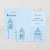 ホームフェンスとチューリップカラフルブルーパーティー招待状 案内状 (正面/裏面)