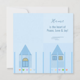 ホームフェンスとチューリップカラフルブルーパーティー招待状 案内状