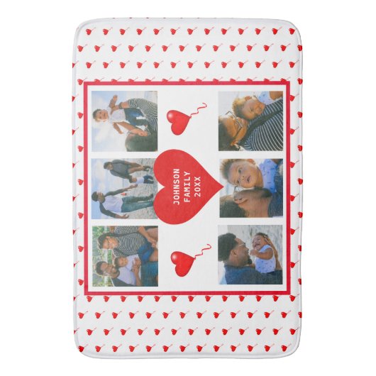 ホームフォトコラージュパーソナライズされたファミリーバレンタイン バスマット (正面縦)