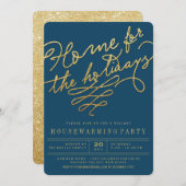 ホームフォーザホリデイズ金ゴールドグリッターパーティー招待状 招待状 (正面/裏面)