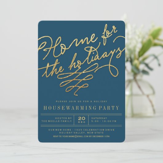 ホームフォーザホリデイズ金ゴールドグリッターパーティー招待状 招待状 (スタンド正面)