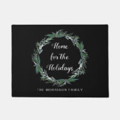 ホームフォーザホリデーズクリスマスリースファミリーネーム ドアマット (正面)