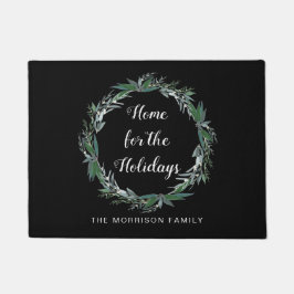 ホームフォーザホリデーズクリスマスリースファミリーネーム ドアマット