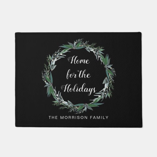 ホームフォーザホリデーズクリスマスリースファミリーネーム ドアマット (正面)