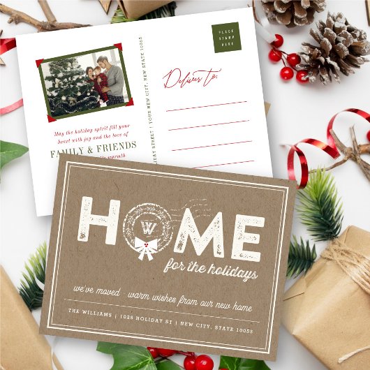 ホームフォーザホリデーズモノグラムムービングアナウンスメント シーズンポストカード