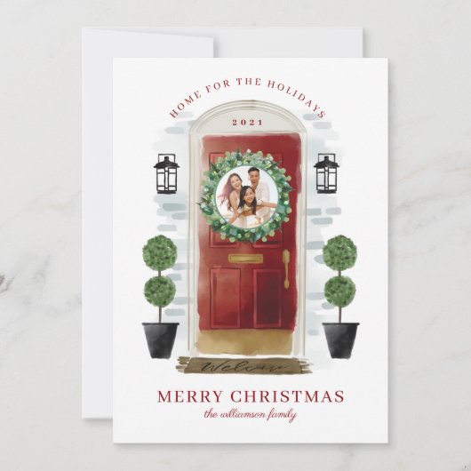 ホームフォーザホリデーズレッドウォーターカラードアフォト シーズンカード (正面)