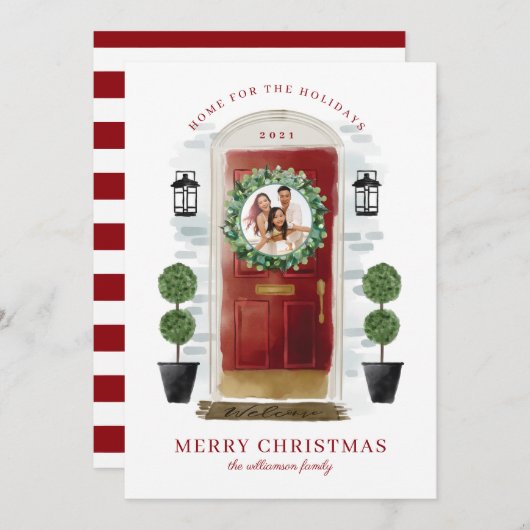 ホームフォーザホリデーズレッドウォーターカラードアフォト シーズンカード (正面/裏面)