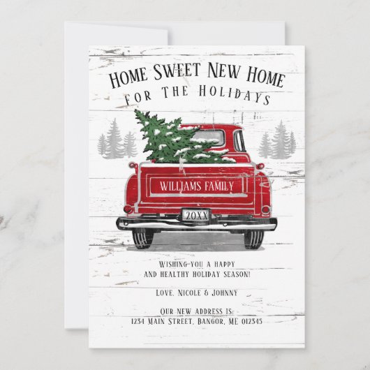 ホームフォーザホリデーズレッドトラックヴィンテージ移動 案内状 (正面)