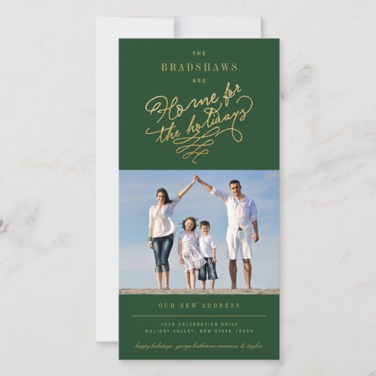 ホームフォーザホリデーズ金ゴールドグリッターニューホームフォト シーズンカード (正面)