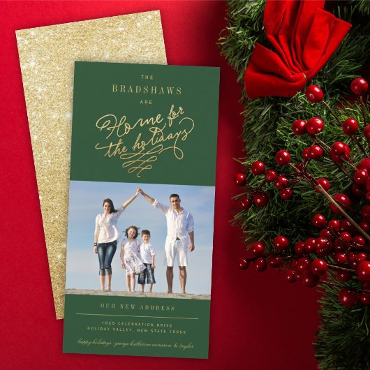 ホームフォーザホリデーズ金ゴールドグリッターニューホームフォト シーズンカード