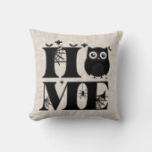 ホームフクロウスパイダーウェッブズ幽霊バーラップハロウィーン クッション (正面)