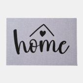 ホームブラックタイポグラフィハートウェルカムグレーテクスチャ ドアマット (正面)