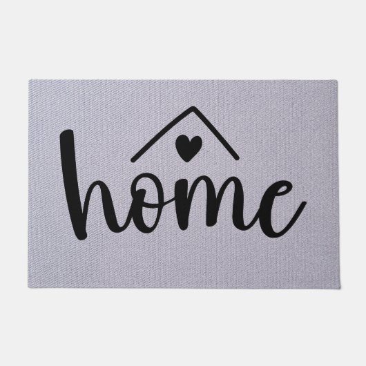 ホームブラックタイポグラフィハートウェルカムグレーテクスチャ ドアマット (正面)