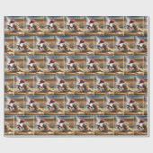 ホームプレートに滑り込む少年野球選手 ラッピングペーパー (フラット)