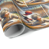 ホームプレートに滑り込む少年野球選手 ラッピングペーパー (ロールコーナー)