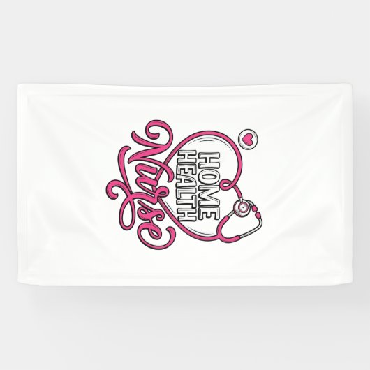 ホームヘルス看護師ピンクの聴診器Tシャツデザイン_1 横断幕 (横)