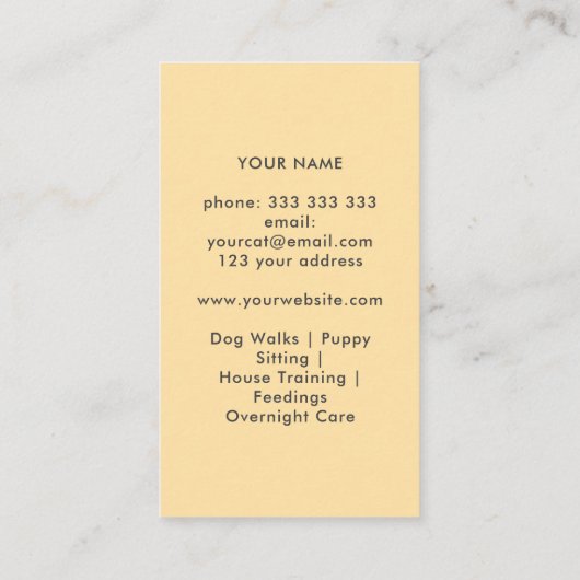 ホームペットシッティングキュートハッピーキャット顔イエロー 名刺 (裏面)