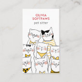ホームペットシッティングキュートハッピーキャット顔イエロー 名刺 (正面)
