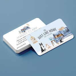 ホームペットシーティングウォーターカラーコージーホームブルーソファ 名刺