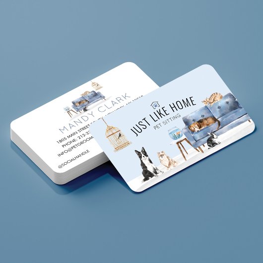 ホームペットシーティングウォーターカラーコージーホームブルーソファ 名刺