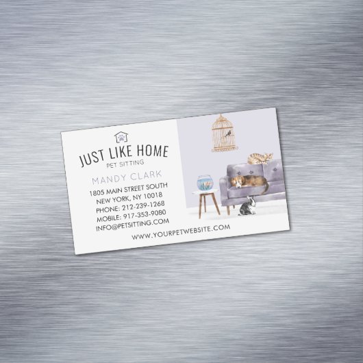 ホームペットシーティングウォーターカラーコージーホームモーヴソファ マグネット名刺 (インサイチュ)