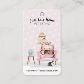 ホームペット座り |ピンクのソファで寝る犬と猫 名刺 (正面)
