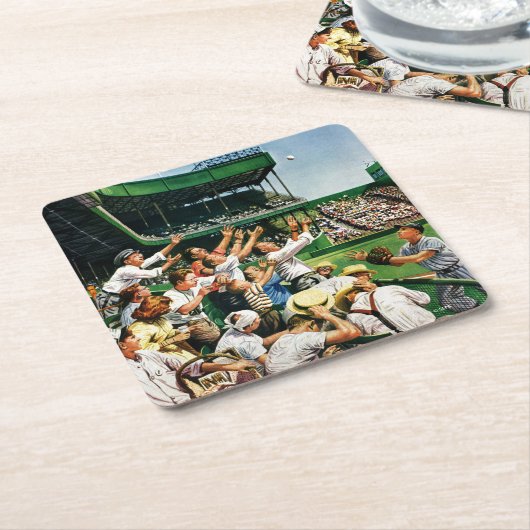 ホームボールを走捕える スクエアペーパーコースター (アングル)