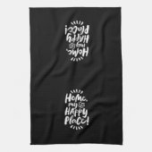 ホームマイハッピープレイス！レタリングエレガントブラック キッチンタオル (縦)
