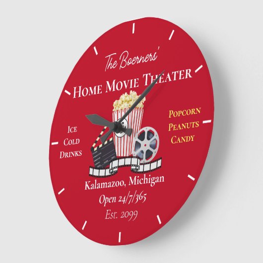 ホームムービーシアターポップコーンクラッパーボードフィルムラウンド ラージ壁時計 (傾斜)