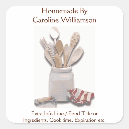 ホームメイド·フロム·キッチン·オブ·カスタムベーカー·フード·調理師 スクエアシール (正面)