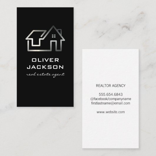 ホームモダンシルバーラインアートワーク | 実在地 名刺 (正面/裏面)