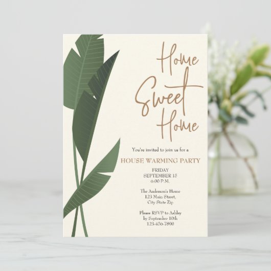 ホームモダンスウィートホームグリーンハウスウォーミングパーティー 招待状 (スタンド正面)