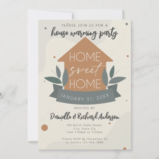 ホームモダンスウィートホームハウスウォーミングパーティー 招待状 (正面)