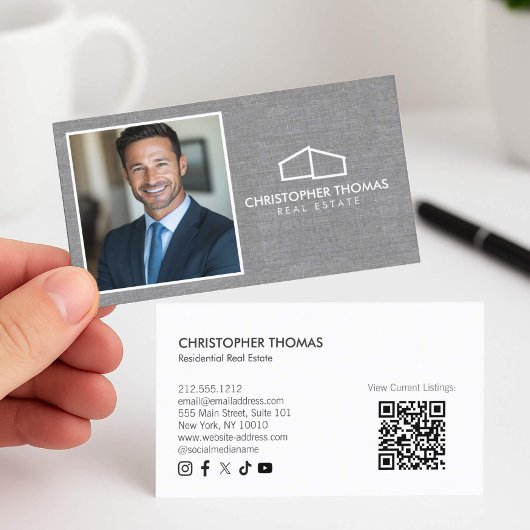 ホームモダンロゴ不動産仲介業者フォトグレーリネン 名刺