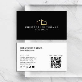 ホームモダンロ実在ゴエステート黒/金ゴールドQRコード 名刺