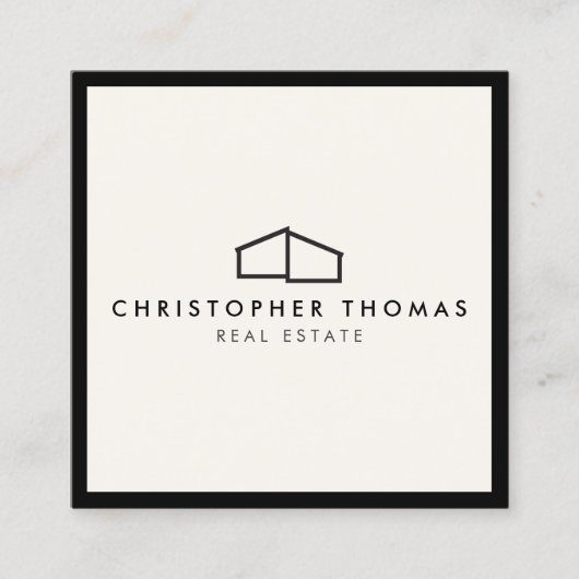 ホームモダンロ実在ゴエステート、不動産仲介業者アイボリー/ブラック スクエア名刺 (正面)